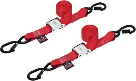 Powertye Mfg. 28621-S Tie-Down Straps - Cam Buckle - Latch Hook - 1-1/2" x 5-1/2' - Red | Adventure/ATV/UTV