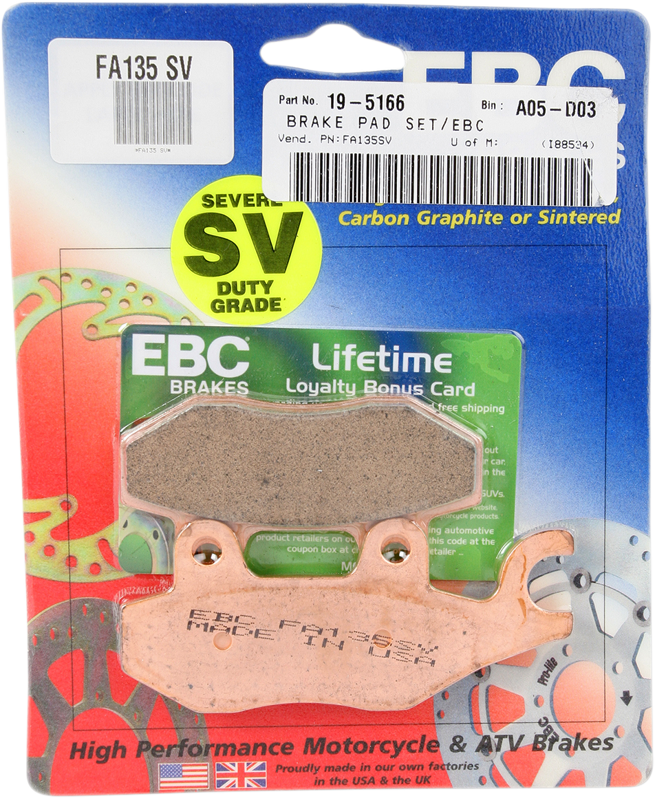 EBC FA-SV Series Sintered Brake Pads - FA135SV (Hisun / Kawasaki / Can-Am / Massimo / Bennche / Yamaha 1989–2024)