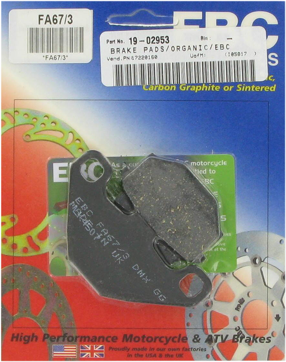 EBC FA Series Organic Base Rear Left Brake Pads - FA67/3 (Kawasaki Ninja 500 1994–2009)