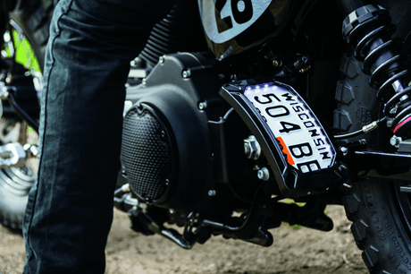 Kuryakyn Nova Curved Vertical Mount Side License Plate Holder Gloss Black - Cycle City Outdoors
