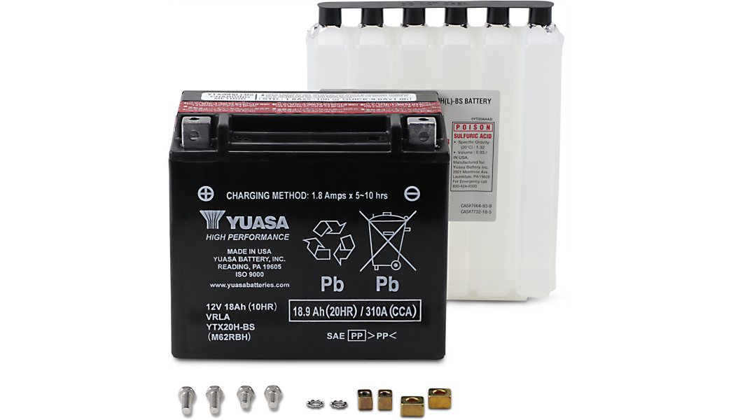 Yuasa YTX20H-BS AGM Powersports Battery | 12V 18Ah 310 CCA | Includes Acid Pack (0.93L) | YUAM62RBH