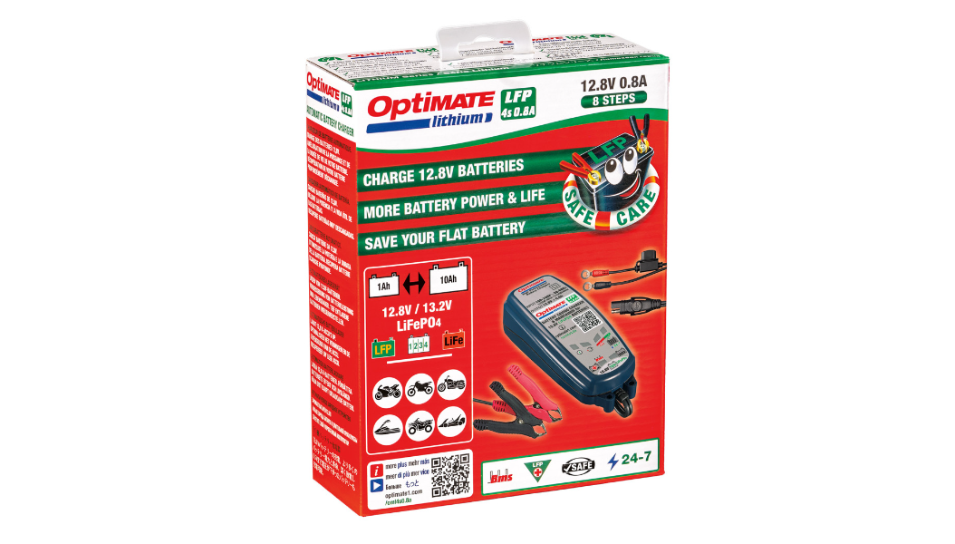 Tecmate OptiMate Lithium 0.8A Battery Charger & Maintainer | LiFePO4 Cell Balancing | SAE Alligator Eyelet | ATV UTV Street Snow Watercraft