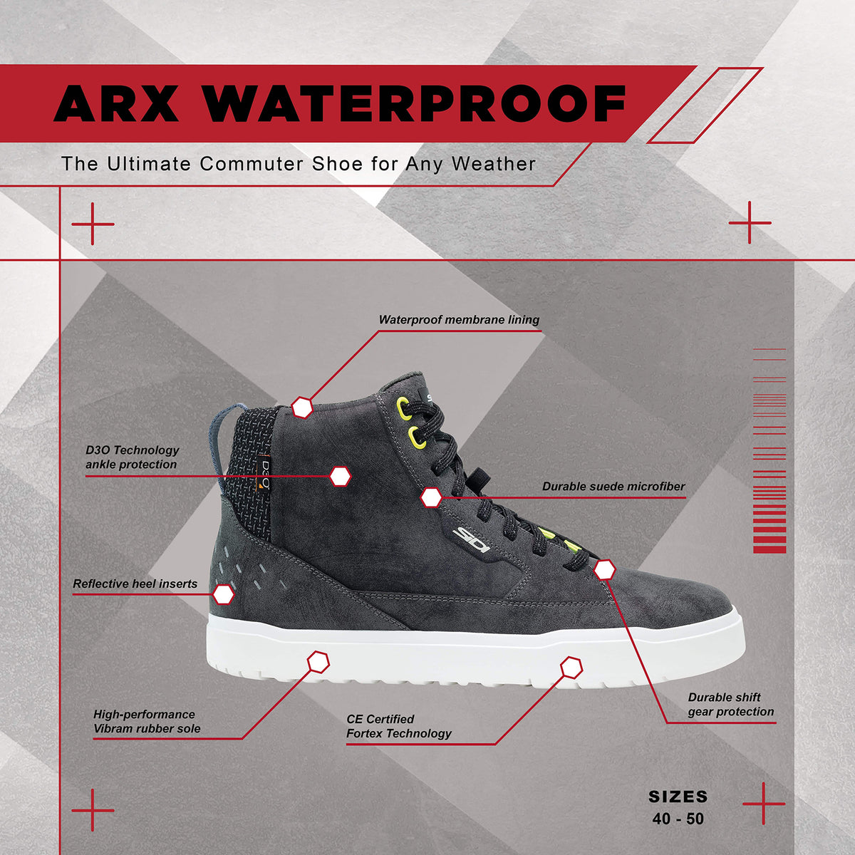 Sidi ARX WP Waterproof Motorcycle Riding Shoes | D3O Ankle Protection & Vibram Rubber Sole