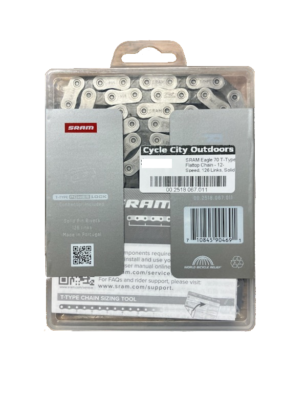 SRAM Eagle 70 T-Type Flattop Chain - 12-Speed, 126 Links, Solid Pin, Includes PowerLock Connector, Silver/Black
