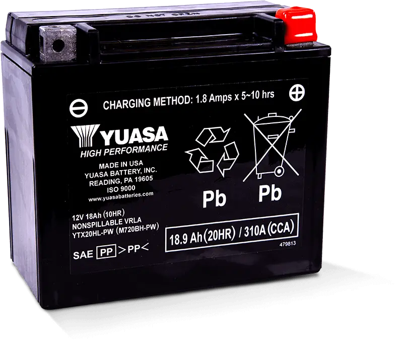Yuasa YTX20HL-PW AGM Watercraft Battery | 12V 18Ah 310 CCA | Factory Activated | YUAM720BH-PW