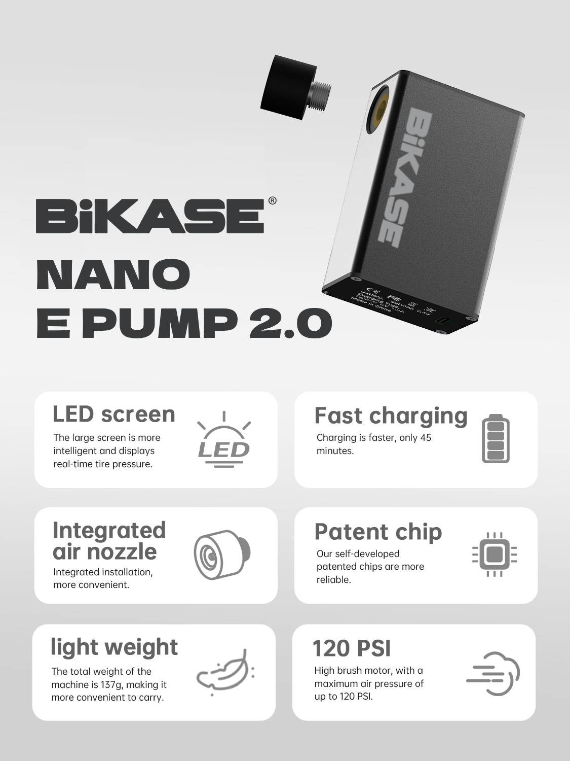 BiKase - Nano 2.0 E Pump - Portable Electric Inflator