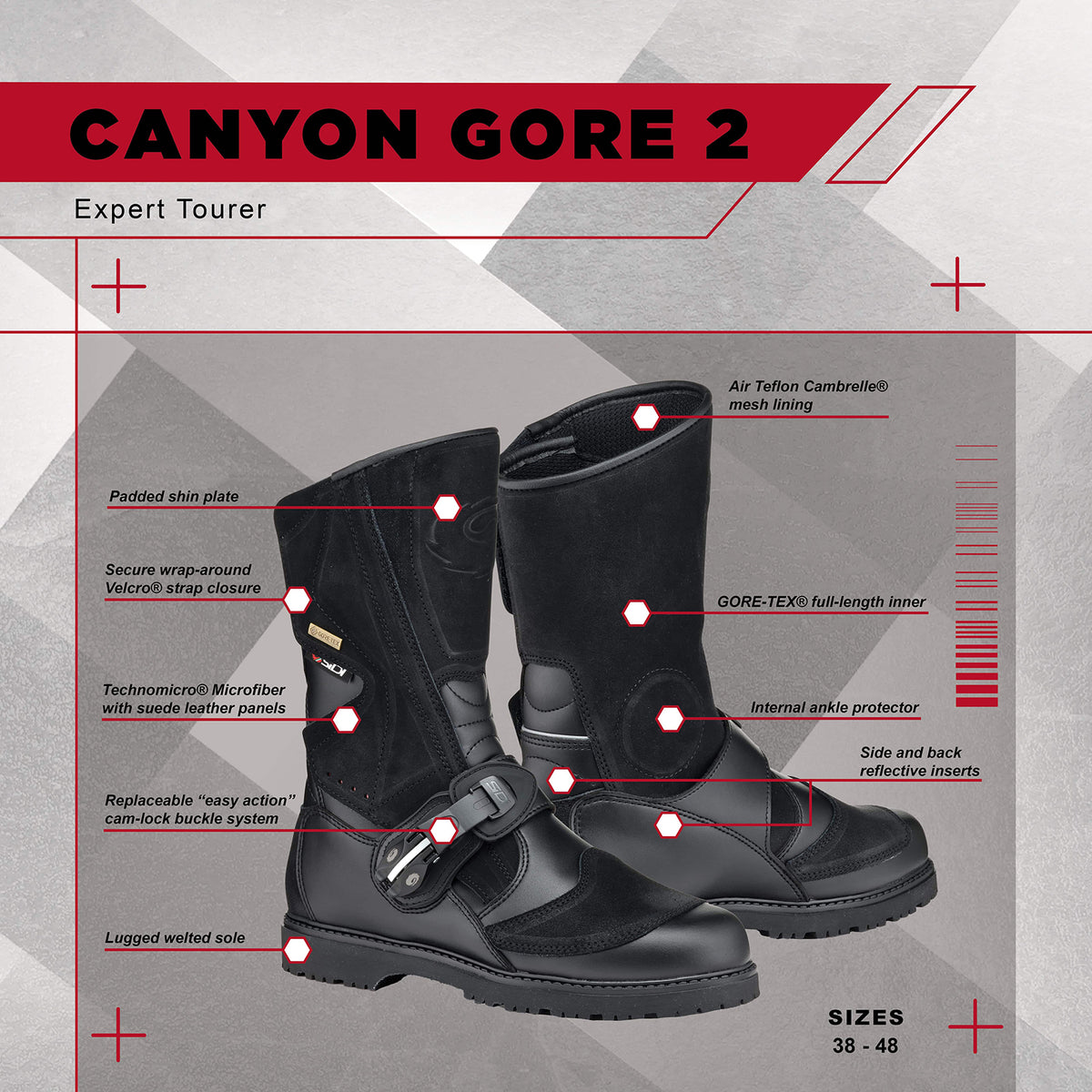 Sidi Canyon 2 GORE-TEX Adventure Touring Boots | Technomicro & Suede, Replaceable Cam-Lock Buckle