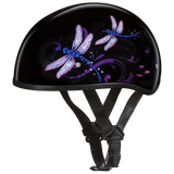 DOT Approved Daytona Motorcycle Half Face Helmet - Skull Cap Graphics for Men & Women, Scooters, ATVs, UTVs & Choppers - W/ Dragonfly