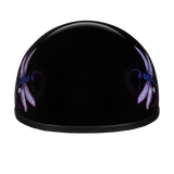 DOT Approved Daytona Motorcycle Half Face Helmet - Skull Cap Graphics for Men & Women, Scooters, ATVs, UTVs & Choppers - W/ Dragonfly