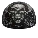DOT Approved Daytona Motorcycle Half Face Helmet - Skull Cap Graphics for Men & Women, Scooters, ATVs, UTVs & Choppers - W/ Guns