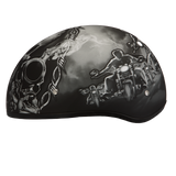 DOT Approved Daytona Motorcycle Half Face Helmet - Skull Cap Graphics for Men & Women, Scooters, ATVs, UTVs & Choppers - W/ Guns