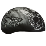 DOT Approved Daytona Motorcycle Half Face Helmet - Skull Cap Graphics for Men & Women, Scooters, ATVs, UTVs & Choppers - W/ Guns