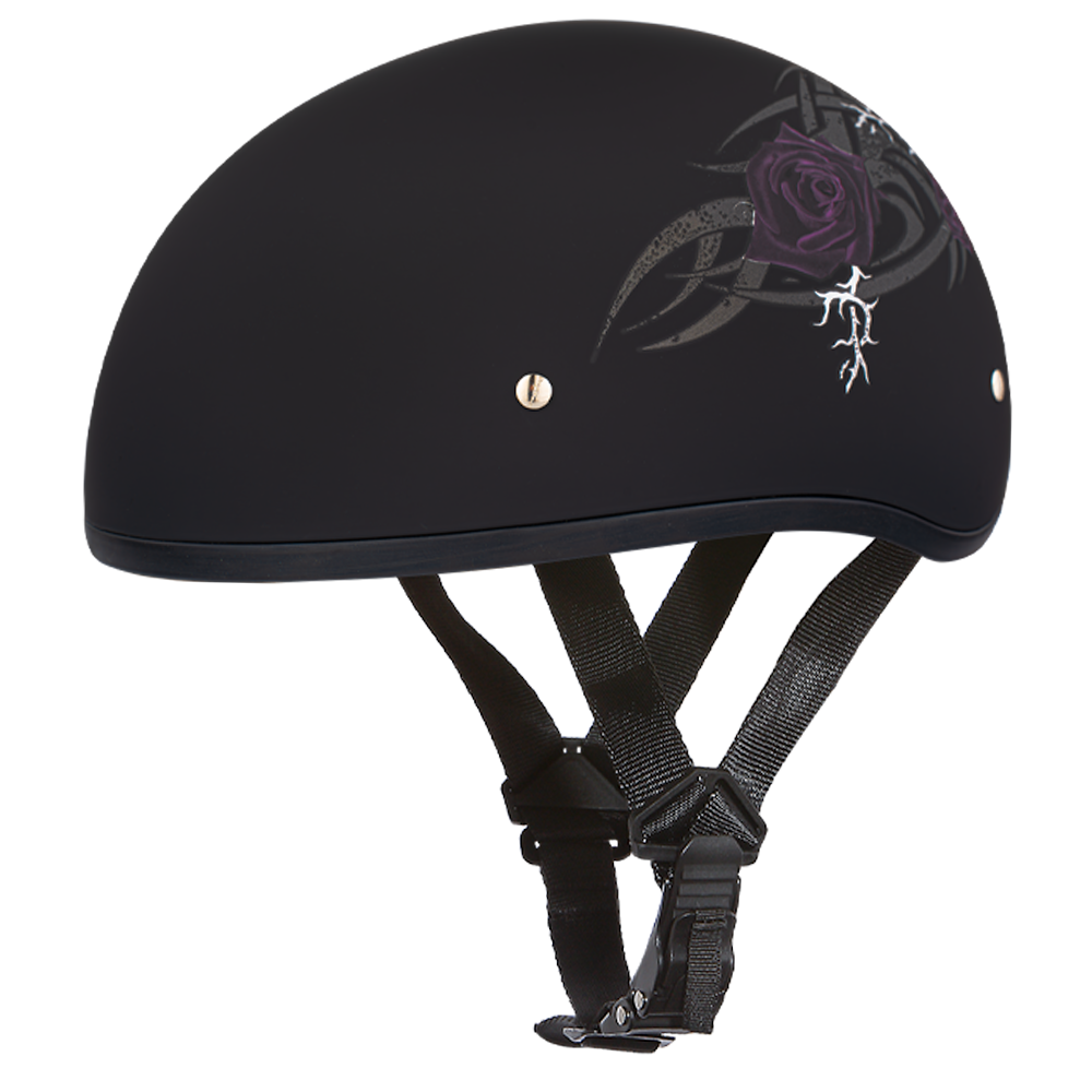 cool half shell motorcycle helmets Daytona Women's Skull Cap Purple Rose Half Helmet, 2XS