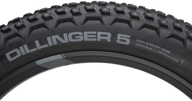 45NRTH Dillinger 5 Studded Fat Bike Tire - 26x4.6 Black | 258 Concave Carbide Aluminum Studs | 120 TPI Tubeless