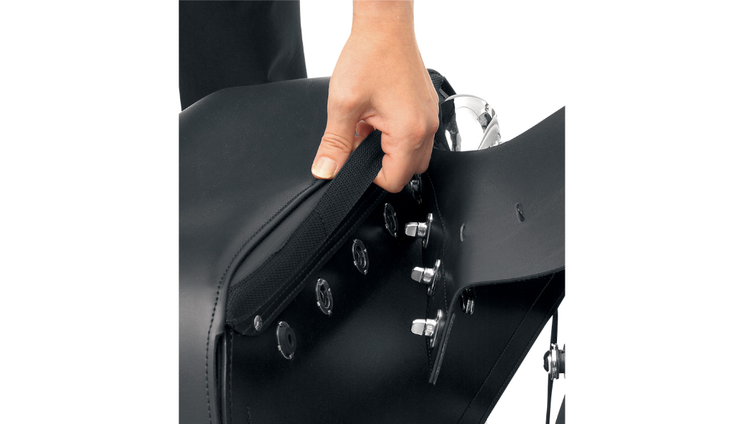 Saddlemen Drifter Slant XJB Motorcycle Saddlebag | Leather Straps & Hidden Quick-Release Buckles
