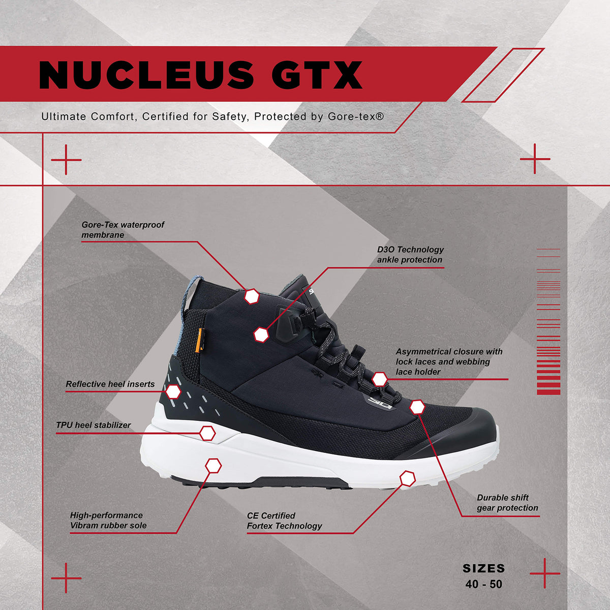 Sidi Nucleus GTX Waterproof Motorcycle Riding Shoes | D3O Ankle Protection & Vibram Sole