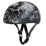 DOT Approved Daytona Motorcycle Half Face Helmet - Skull Cap Graphics for Men & Women, Scooters, ATVs, UTVs & Choppers - W/ Guns