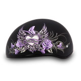 DOT Approved Daytona Motorcycle Half Face Helmet - Skull Cap Graphics for Men & Women, Scooters, ATVs, UTVs & Choppers - W/ Wild At Heart