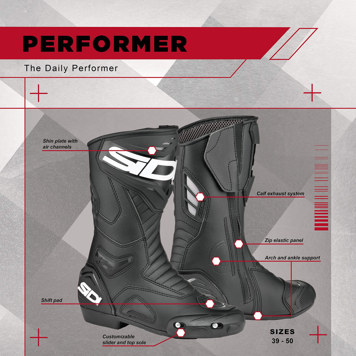 Sidi Performer Motorcycle Boots | Technomicro Upper & Replaceable Toe Sliders