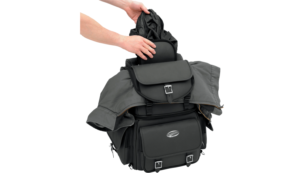 Saddlemen BR3400EX Motorcycle Sissy Bar Bag | 3,400 cu in, Adjustable Backrest & Rain Cover
