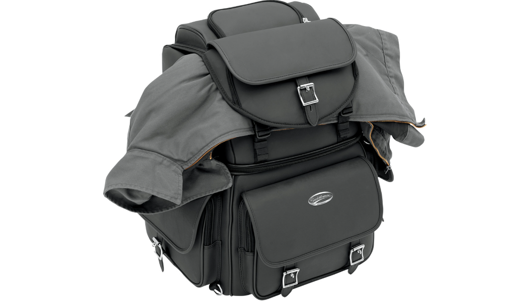 Saddlemen BR3400EX Motorcycle Sissy Bar Bag | 3,400 cu in, Adjustable Backrest & Rain Cover